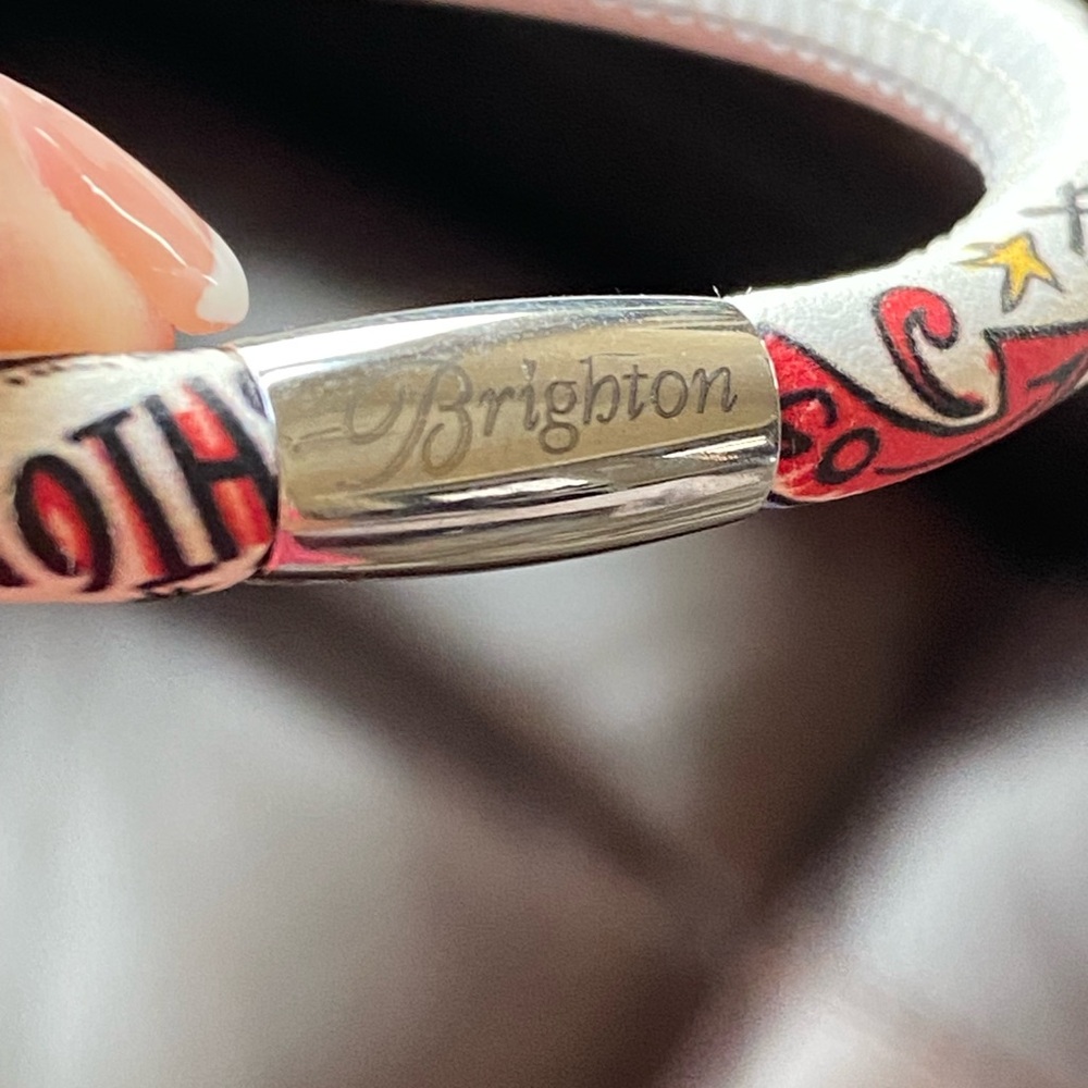 Brighton Red and White Leather Logo Bracelet